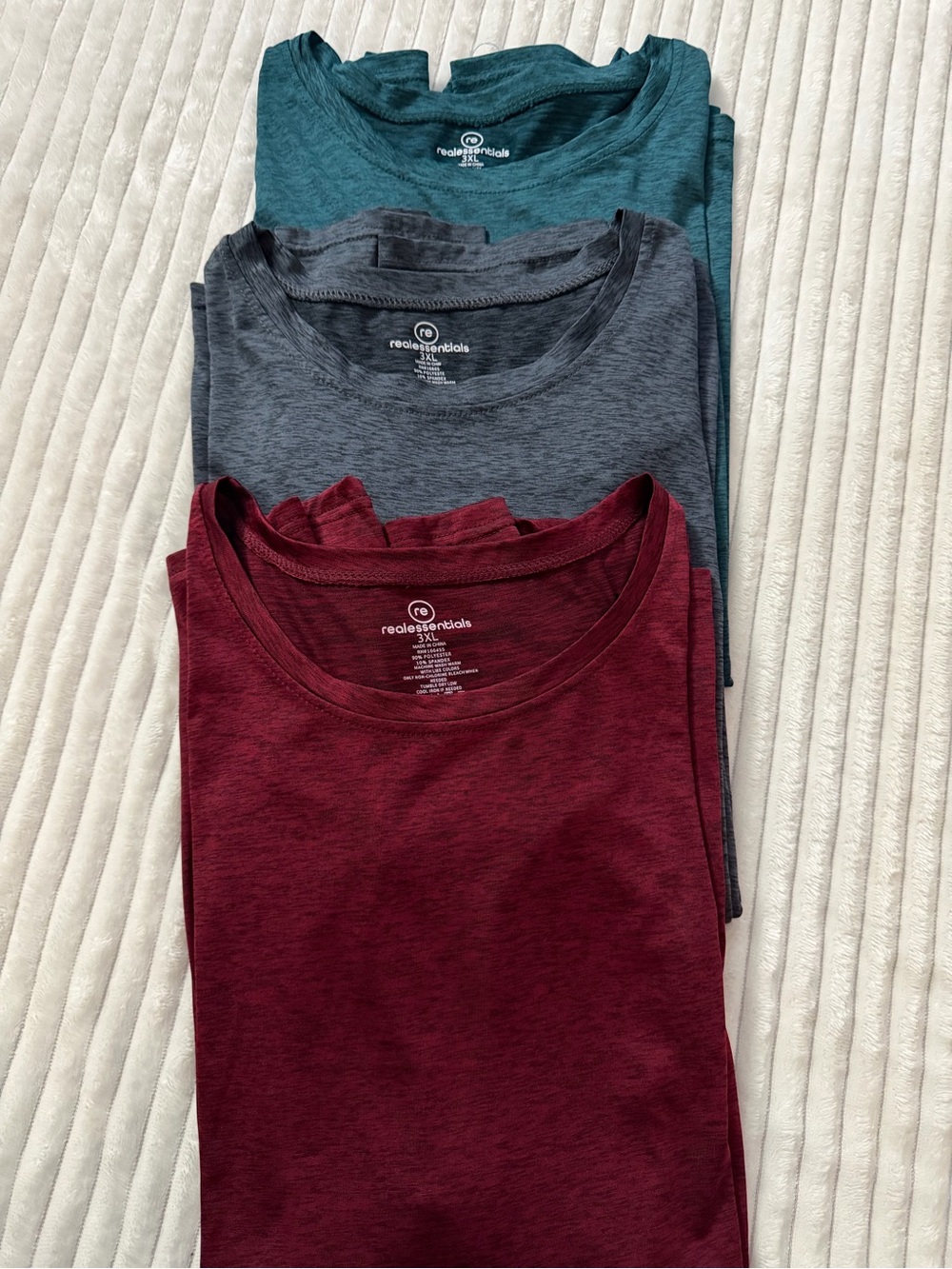 Real Essentials Men’s Long Sleeve Crew Neck Tee — Burgundy, Gray, Teal